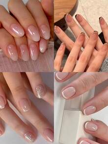 96 Pieces Of 4 Sets Of French Acrylic Manicure Patches With Glitter Stripe Design Press-On Nails, Including 4 Pieces Of Jelly Glue And 4 Nail Files, Suitable For Hen Parties, Dance Parties, Daily Casual Wear. Detachable And Reusable Manicure Set - Multicolor - View 2