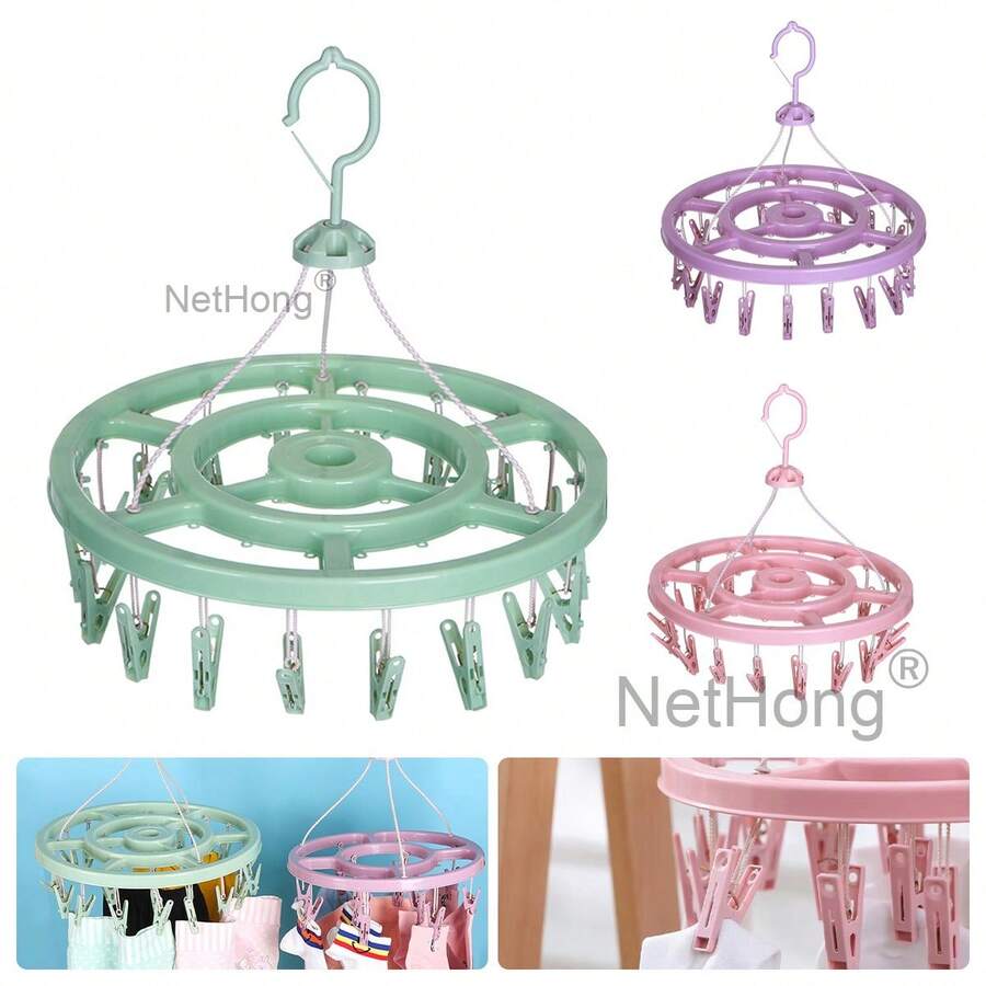 Sock Dryer With 18 Pegs, Rotating Drying Rack With Windproof Hooks Rack Socks - Multicolor - View 1