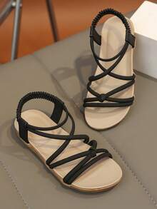 1 đôi dép xăng đan hở mũi kiểu retro cho trẻ em, dép đi biển thoáng khí thời trang mới mùa hè, đế mềm chống trơn trượt. - màu đen - Xem 2