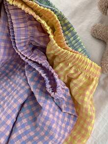 3 piezas Pantalones casuales holgados a cuadros para mujer, de colores caramelo, de cintura alta, de pierna recta, ligeros para verano e invierno - Multicolor - Ver 4