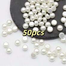 20/50pcs Semi-Circle Hole Pearl, ABS Bun Pearl, Suitable For Handmade Crafts, Valentine's Day Handmade Crafts, Sewing Supplies - White - View 10