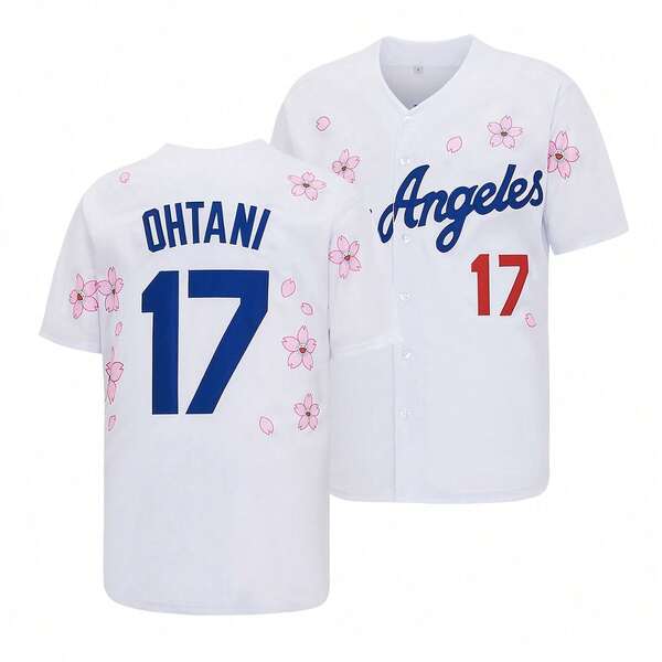 Men's # 17 White Los Angeles Baseball Jersey  Japan Cherry Blossom Version With Cherry Blossom,Exquisite Embroidered   Professional Sports Game Training Jersey