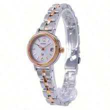 Orient Đồng hồ nữ thanh lịch hai tông màu vàng hồng bằng thép không gỉ, mặt nhỏ, máy quartz, có lịch, thích hợp để đeo hàng ngày. - Bạc - Xem 6