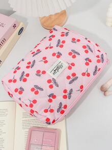 1件/套 红色樱桃图案大容量多功能化妆品收纳钱包包 便携式化妆刷收纳包 带拉链封口 可收纳口红、化妆刷、护肤品、手机、零钱、小物件 化妆包 化妆品收纳包 洗漱旅行包 - 彩色 - 查看 6