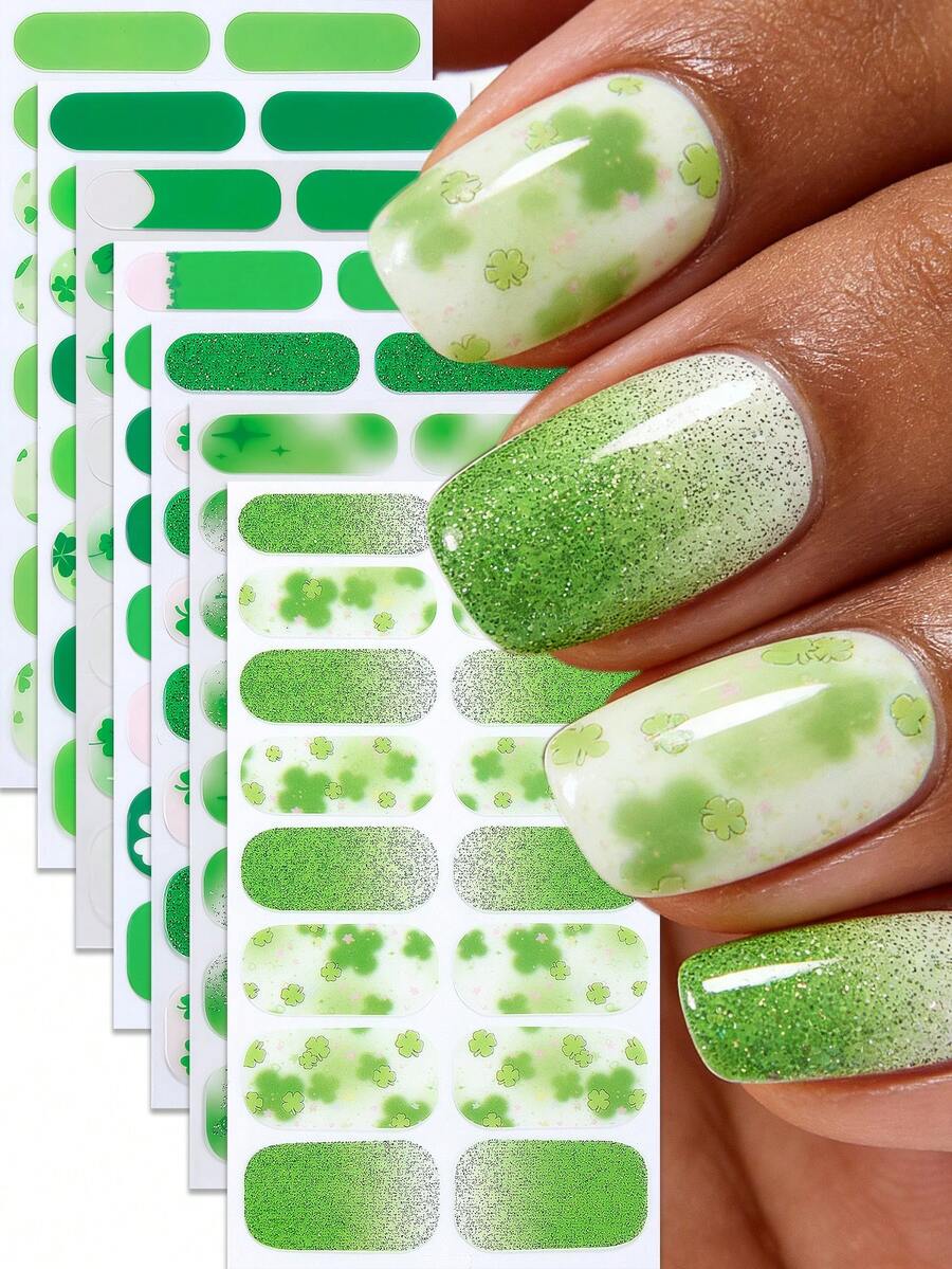 1pc St. Patrick's Day Nail Art Strip, Spring Green Nail Clovers Lucky Nail Wraps, Easy Application, Salon Quality, Nail Stickers For Women's Holiday Celebrations Nail Supplies Nails - Green - View 1