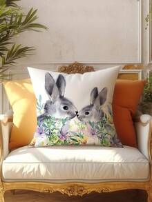 2pcs Easter Style Pillow Covers, Easter Eggs & Bunny Print Pattern, Super Soft Material Cushion Cases With Invisible Zipper Closure, Machine Washable, Home Decorative Throw Pillow Covers For Sofa, Living Room, Bedroom, No Pillow Insert - Multicolor - View 5