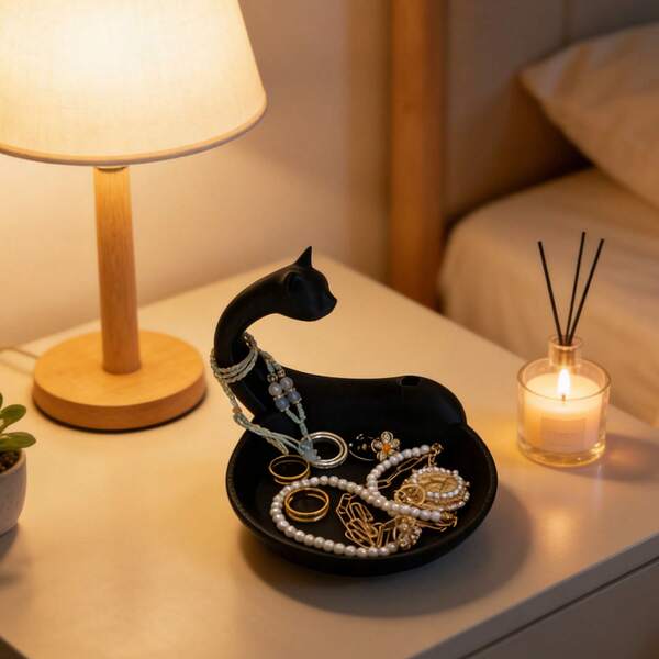 1pc 3D Printed Funny Cat Jewelry Tray, Abstract Cat Shaped Desktop Jewelry Storage, Desktop Decor, Jewelry Tray, Suitable For Jewelry Display, Rings, Bracelets, Watches, Gifts, Cat Lovers, Cat Theme, Great Gift For Women, Jewelry Tray Storage , Makeup Room Decor