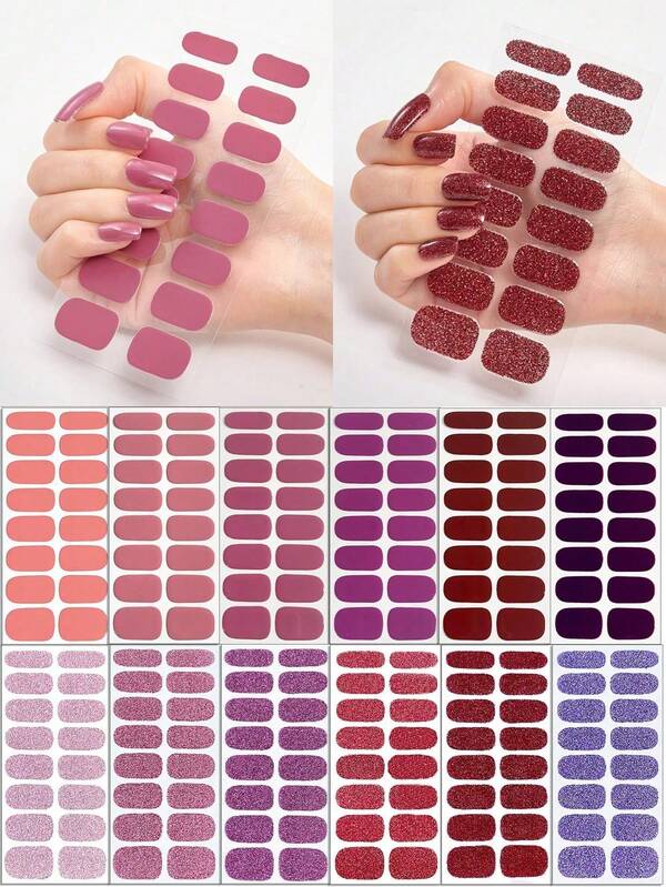 12pcs Mermaid Gradient Nail Art Stickers, 16pcs Nail Stickers Full Set, Various Solid Color Self-Adhesive Nail Stickers, Easy Press-On Nail Wraps, Goth Glitter Full Coverage Nail Stickers, Black Nails, White Nails, Red Nails, Green Nails, Pink Nails, Champagne Gold Nails, Y2K Multi-Color Nails, Short & Long Nails Multi-Function Nail Stickers, Full Coverage Nail Polish Wraps, Suitable For Women & Girls Daily DIY Manicure Salon, Party, Holiday Nail Supplies