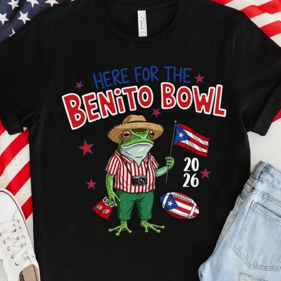 Here For The Bennito Bowl T-Shirt PueErto Ricaan Football Super 2026 Shirt Game Day Tee - 黑色 - 查看 1