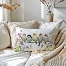 1 pieza Funda de cojín decorativa con rama floral de primavera y pájaro, impresa por un solo lado en terciopelo melocotón, se ajusta a cojines de 30*50/40*60CM, adecuada para la decoración de la sala de estar moderna, decoración de fiestas, regalo - Multicolor - Ver 7
