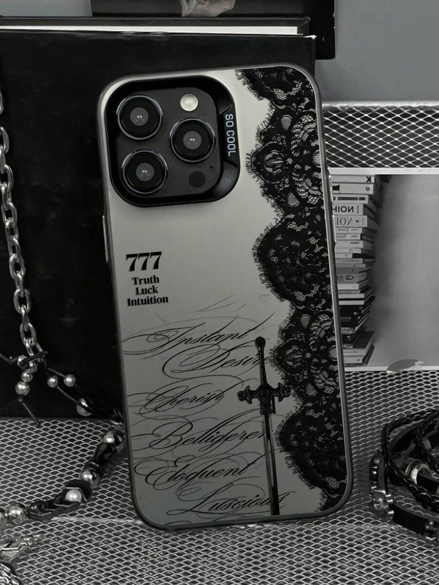 غطاء هاتف أسود مقاوم للصدمات وزلة مع زر مستقل، مزين بنمط شعار الدانتيل الأنيق، متوافق مع 16 ProMax/16/16 Pro/16 Plus/15/15 ProMax/15 Pro/11/12/13/14 ProMax/11 Pro/11 ProMax/12 Pro/12 ProMax/13 Pro/13 ProMax/14 Pro/14 ProMax، إبداعي عالي المستوى - متعدد الألوان - مشاهدة 1