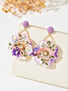 1 Par de Brincos de Borla Florais Roxos Estilo Mori Doce e Fresco, Brincos de Borla de Flor de Tecido de Ráfia, Brincos de Praia e Viagem para Fotos, Joias de Orelha Elegantes e da Moda, Brincos de Botão Elegantes Estilo Férias na Praia, Joias de Orelha de Luxo Leve de Nicho de Alta Qualidade, Adequado para Mulheres em Férias e Uso Diário - Roxo - Visão 3