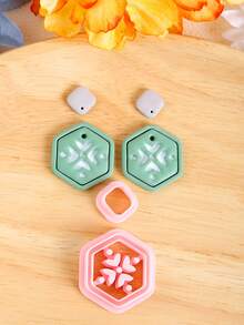 Geometric Flower Polymer Clay Cutter Kits, Boho Elegant Flower Shape Polymer Clay Cutters For DIY Earring Jewelry Making, High-Precision Plastic Crafting Molds Sets - Pink Clay Cutters - View 13