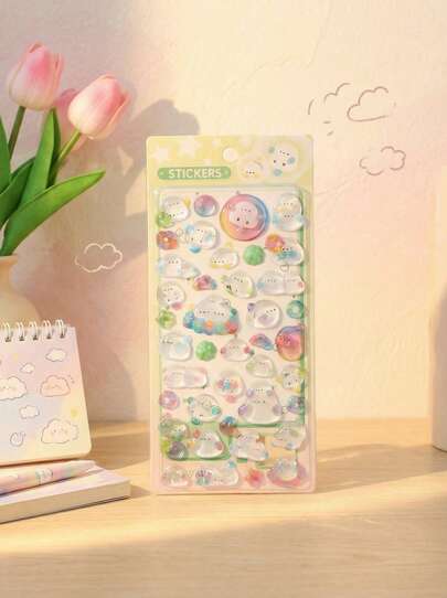 POKOJA LAND 3D立体泡泡闪光奖励贴纸、寿司贴纸、拉面贴纸、面包贴纸、团子串贴纸、DIY装饰贴纸、可爱浮雕贴纸、手机装饰贴纸、日记贴纸、毛绒食物和动物造型贴纸
