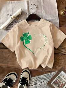 Women's High-Quality T-Shirt Summer Clothing, 2026 Washed Cotton, Fun Print T-Shirt With Floral And Insect Motifs, High-Quality Batik Cotton Vintage F - 杏色 - 查看 12