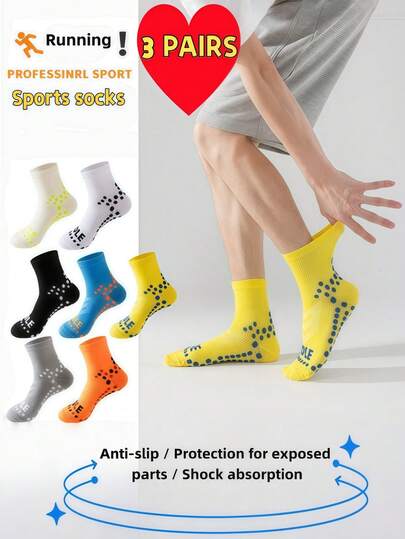 3 Pairs Professional Marathon Running Socks, Spring/Summer Tennis Socks, Men's Odor-Resistant Moisture-Wicking Massage Bottom Sports Socks, Autumn/Winter Basketball Socks. Randomly Shipped.