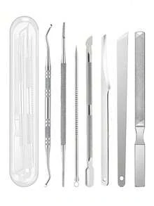 专业嵌甲及厚甲护理套装，包含不锈钢指甲钳、角质层推棒、足锉、便携旅行收纳盒 - 銀色 - 查看 10