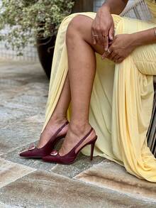 ANGELA GALVAO Open-Toe Slingback Pump With Elastic And Luxurious Glamour Stone - Napa Marsala - View 10