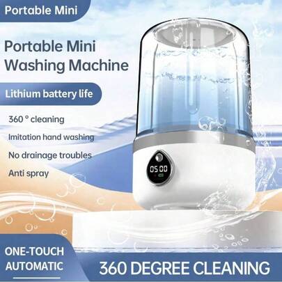 SOKANY Portable Lingerie Washer, Type-C Charging (3600mAh Lithium Battery), LED Smart Digital Display. 360° Blue Light Sterilization. 1.5L Capacity, Dual Speed Mode, Bidirectional Turbine Washing. Compact Body, Easy To Store. Suitable For Home, Hotel, Dormitory, Business Trip, Travel.