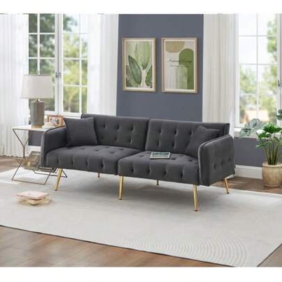 Wielofunkcyjna, dwuosobowa sofa rozkładana z funkcją spania, regulowanym oparciem i podłokietnikami o różnych ustawieniach. Nowoczesna rozkładana sofa rozkładana do salonu – tapicerka welurowa. Przestronna część sypialna.