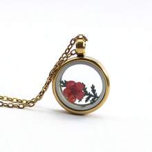 1件创意钛钢项链，配圆形干花吊坠，简约干花压制项链 - 圓形 - 查看 11