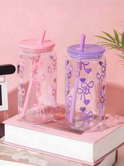 كوب مياه بلاستيكي 475مل/16 أونصة بشكل فراشة، كوب شرب مطبوع عليه فراشة، مع غطاء وقش، كوب شفاف على شكل جرة، كوب مياه جميل للسيدات، كوب قش، كوب قهوة أمريكية مثلجة، كوب حليب، كوب شراب، مناسب للقهوة