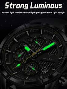 POEDAGAR 1件男士时尚休闲石英日历计时腕表，PU皮表带，防水夜光，适合日常佩戴，男士礼物 - 黑色 - 查看 6