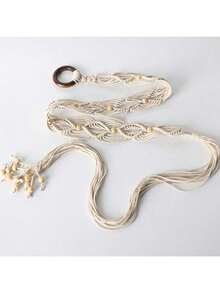 Valentine's Day ,Spring And Summer Fashion Multi-Color Bohemian Retro Style Wax Rope Handmade Wooden Circle Braided Hollow Belt With Dress Belt Summer, School Fall, Autumn, Halloween,Halloween,Belts For Women,Western Belt, Youth,Casual, Outdoor, Athletic, Vacation, Metal Chain Decorative Belt For Women, Simple Yet Versatile Dress, Fashionable Body Chain, Circular Hollow Waist Chain - 彩色 - 查看 11