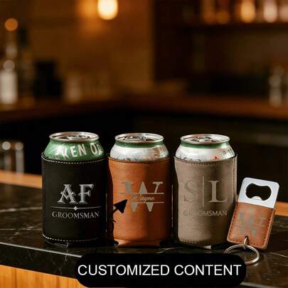 1pc Customized Personalized Beer Can Sleeve With Bottle Opener, Printed With Custom Text, Made Of Insulating Neoprene Material, Foldable, Suitable For Canned Beverages, Wine Bottles, Ideal For BBQ Parties. Couples Insulated Can Sleeve Set, Suitable For Weddings, Engagements, Anniversaries, Bridal Showers, Home Decor, Christmas, Autumn Home Refresh, Family Harmony