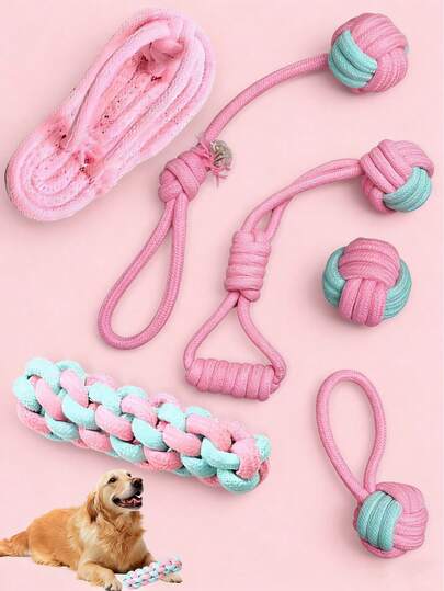 1/2/4/6pcs Dog Leash Chew Toys, Suitable For Small/Large Dogs & Puppies - Pink Macaron Color, Durable & Chew-Resistant, Helps Clean Teeth, Relieve Anxiety, Tug-Of-War Interactive Game, Valentine's Day Gift