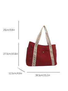 New Canvas Bag For Women, Large Capacity Shoulder Bag With Wide Strap, File Bag, Fashion Sweet Commuter Tote Bag - Multicolor - View 2