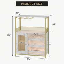 Armario de Bar de Vino Moderno de 36 Pulgadas con Puerta de Malla - Estante de Vidrio Ajustable y Estantes Extraíbles para Almacenar Licores, Armario de Bar Libre para Cocina y Comedor - Oro - con luces - Ver 2