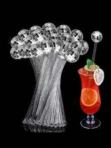 5件套 70年代派对酒吧咖啡厅塑料圆顶镜面鸡尾酒搅拌棒 - 彩色 - 查看 1