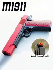 Toy Bb Gun, Shell Ejecting Toy Pistol With Soft Bullets, Educational Model Toy Pistol Outdoor Shooting Game, Gifts For Kids Boys Girls, Soft Bullets*8, Bullets Cases*10, Silencer*1, Clip*1 - Red - View 1