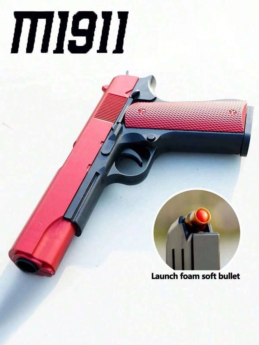 Toy Bb Gun, Shell Ejecting Toy Pistol With Soft Bullets, Educational Model Toy Pistol Outdoor Shooting Game, Gifts For Kids Boys Girls, Soft Bullets*8, Bullets Cases*10, Silencer*1, Clip*1 - Red - View 1
