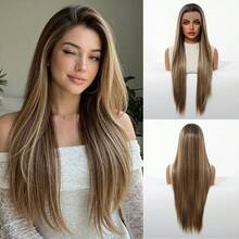 13x6蕾丝前置长直渐变棕色合成假发，适合日常、派对、化妆、舞会、情人节及其他场合。 - 彩色 - 查看 11