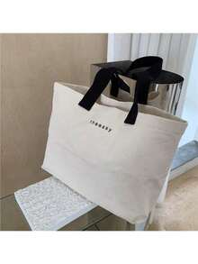 Minimalist Canvas Shoulder Tote Bag, Women Handbag - Beige - View 7