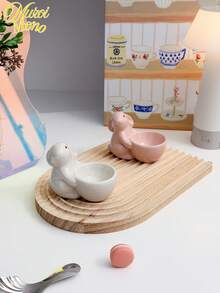 1pc European Style Creative Ceramic Rabbit Egg Cup, Small And Fresh Minimalist Decoration For Breakfast Table, Living Room, Kitchen, Gift, Egg Stand, Serving Tool Christmas Gift - Multicolor - View 3