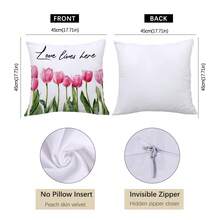 4 件套简约春日粉色郁金香自行车图案抱枕套，单面印花，柔软桃绒面料，尺寸 45*45/50*50/40*40 厘米，适用于室内装饰、派对、礼品 - 彩色 - 查看 2