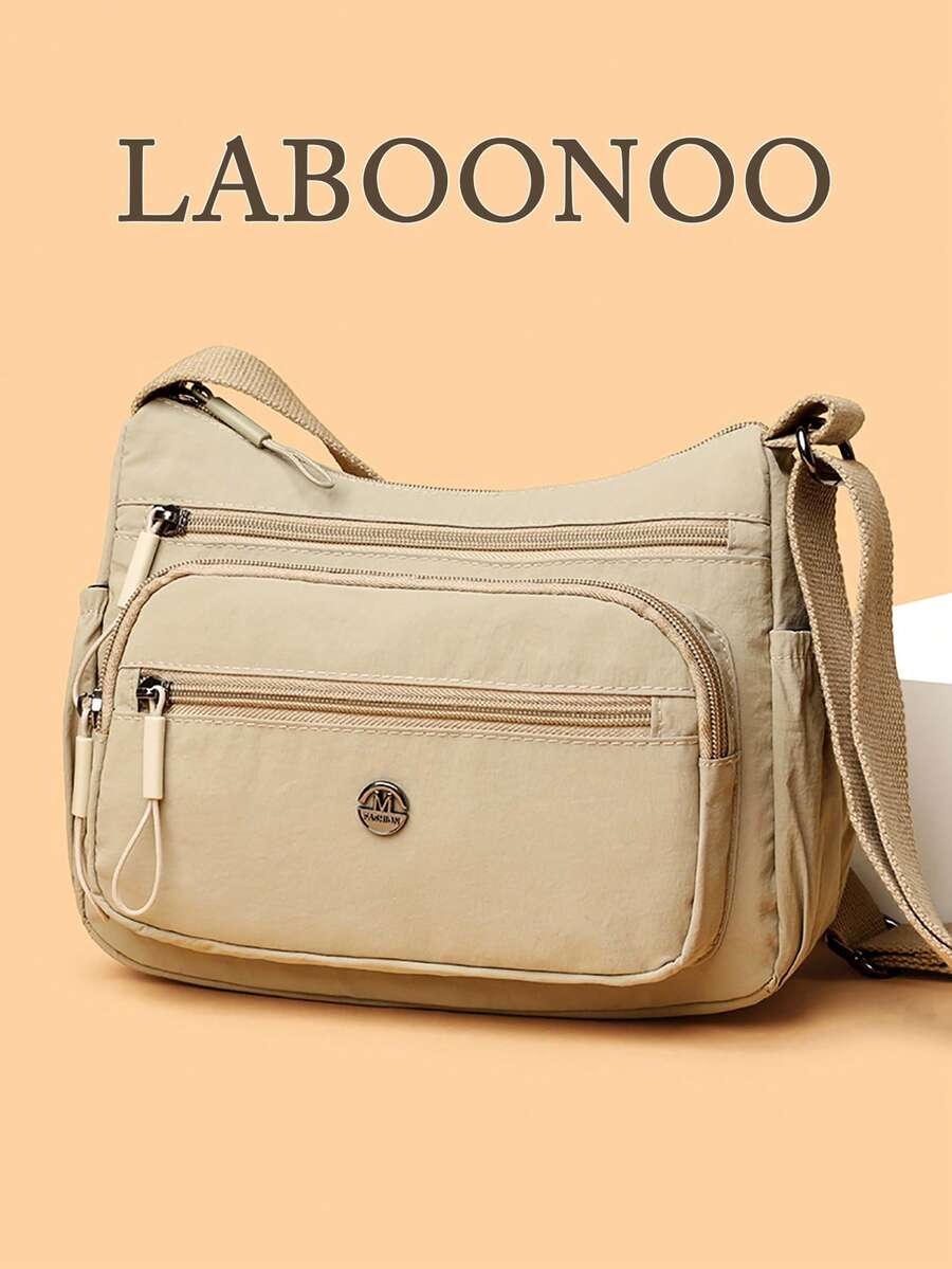 Casual Nylon Shoulder Bag With Adjustable Strap, Multi-Compartment, Solid Color, Zipper Closure, Polyester Lining, Lightweight And Convenient Crossbody Bag For Daily Use - Khaki - View 1