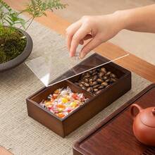 1 Set Bamboo Wood Material Snack Plate With Lid, Suitable For Nuts, Snacks, Cookies, Party And Daily Use - Walnut Color Grid With Cover - View 8