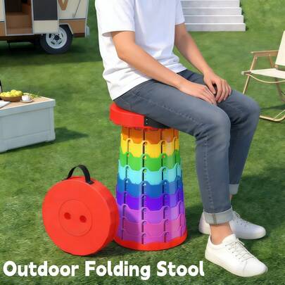 Portable Rainbow Folding Stool - Foldable Outdoor/Travel Chair For Camping, Train, Home Use - Durable PP Material