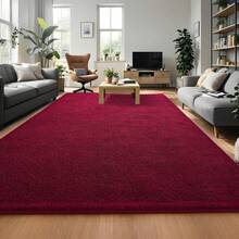 222 Bedroom & Living Room Nordic Dark Red Rug, 4'x6'/6'x9' Faux Cashmere Soft Short Pile | Thickened Memory Foam Non-Slip Dining Area Deco - Burgundy - View 2