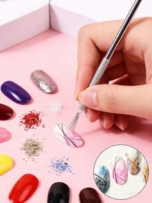 6pcs/3pcs/1pc Metal Nail Striping Tape Lines Making Tool, Create Various Nail Art Effects - Silver - View 2