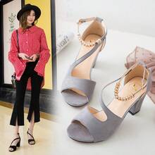 Sandalias de tacón alto con una sola correa para mujer. Zapatos de tacón alto de verano para estudiantes, con punta abierta y estilo romano. - Gris - Ver 5