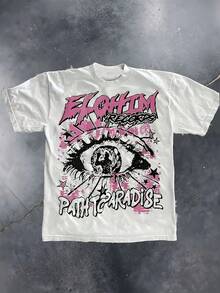 Women's Rock Graffiti ELOHIM RECORDS Graphic T-Shirt  Cute Print With Anime/Bands/Text SHIRT - Casual Short Sleeve Round Neck Tee - Spring/Summer, Birthday/MOMSDAY/FANS Gift For Moms - Everyday Outfit Essential, Four Seasons Fashion, Perfect Holiday Gift For Modern Fashion Enthusiasts - 白色 - 查看 1
