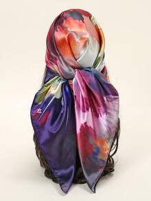 1pc Women's 2026 Spring/Summer Fashion Riverside Oil Painting Digital Print 90*90cm Bandana Head Scarf, Casual Versatile Headband, Multifunctional Headwear, Suitable For All Seasons - Multicolor - View 1