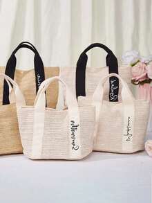 Personalized Retro Woven Tote Bag, Multifunctional Shoulder Woven Bag For Commuting. Waterproof Shopping Bag, Storage Bag And Travel Bag, Made Of Linen Material. Customizable Name Tote Bag Gift, Suitable For Weddings, Birthdays, Beaches And Holidays, Perfect For Bridesmaids, Students And Beach Outings! - Multicolor - View 7