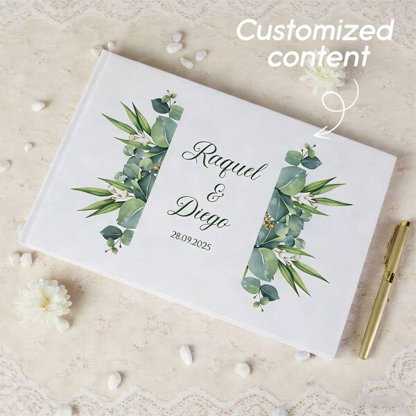 Personalized Wedding Guest Book, Horizontal Wedding Book With Letter Name, Hardcover Wedding Guest Book, Wedding Guestbook, Customized Eucalyptus Wedding Guestbook, Wedding Keepsake, Wedding Scrapbook, Wedding Book, 36-Page Wedding Guest Book, Single-Sided Customized Wedding Guest Book, Cover Customized Wedding Guest Book