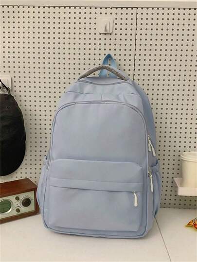 Versatile Solid Color Campus Backpack For Women,Large Capacity Simple Multiple Compartments Travel Backpacks,Functional School Bookbag,Waterproof Fashion Business Casual Computer Bags, Tready Backpack, Bag For School,Bag School